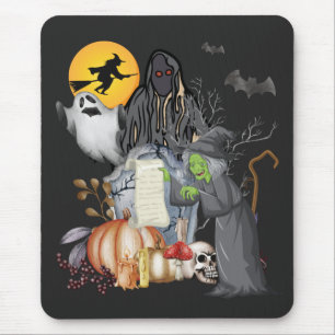 Mousepad Bruxa Velha Do Halloween Com Fantasmas E Abóbora