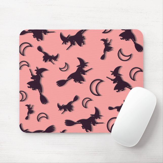Mousepad Bruxa voadora entre meia lua na noite de Halloween (Com mouse)