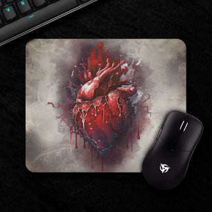 Mousepad Bruxaria Coração com Derrame Sangrento Vermelho