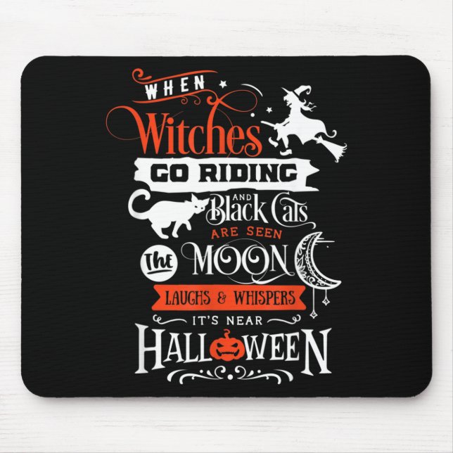 Mousepad Bruxas Gatos Pretos E Lua Halloween (Frente)