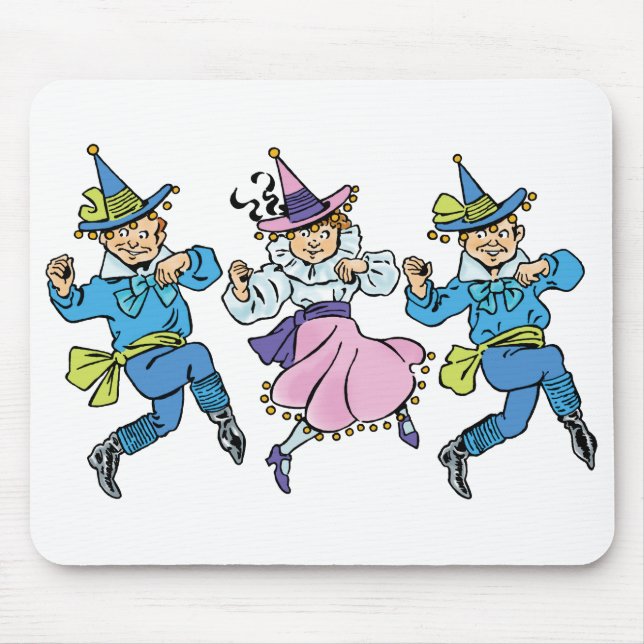 Mousepad Bruxo Vintage do Oz, Munchkins dançantes fofos! (Frente)