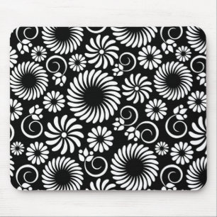 Mousepad bucal floral preto e branco