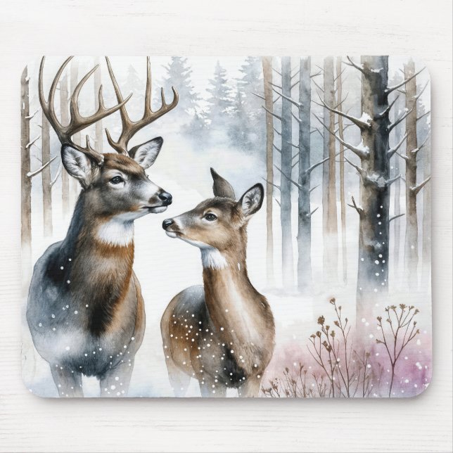 Mousepad Buck and Doe in Winter Woods (Frente)