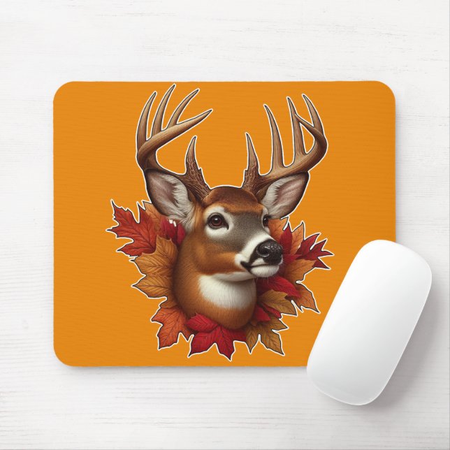 Mousepad Buck Deer cercado por Folhas de outono (Com mouse)
