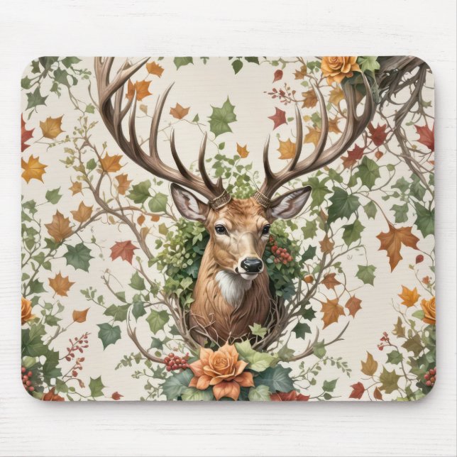 Mousepad Buck Deer Em Flores De Outono (Frente)