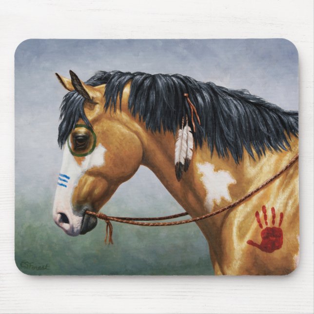 Mousepad Buckskin Pinto Cavalo de Guerra Nativo Americano (Frente)
