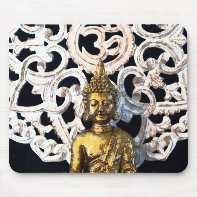Mousepad Buda Terra Dourada OM Aum Mantra Ajna Meditação (Frente)