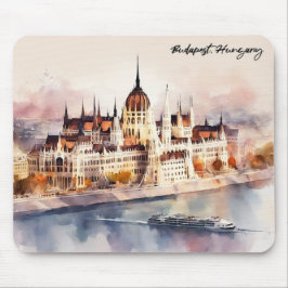 Mousepad Budapest Hungary Watercolor Painting Panorama View