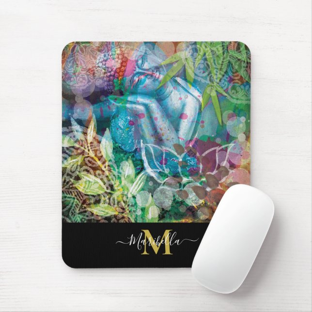 Mousepad Buddha Lotus Mandala Personaliza Monograma Boho (Com mouse)