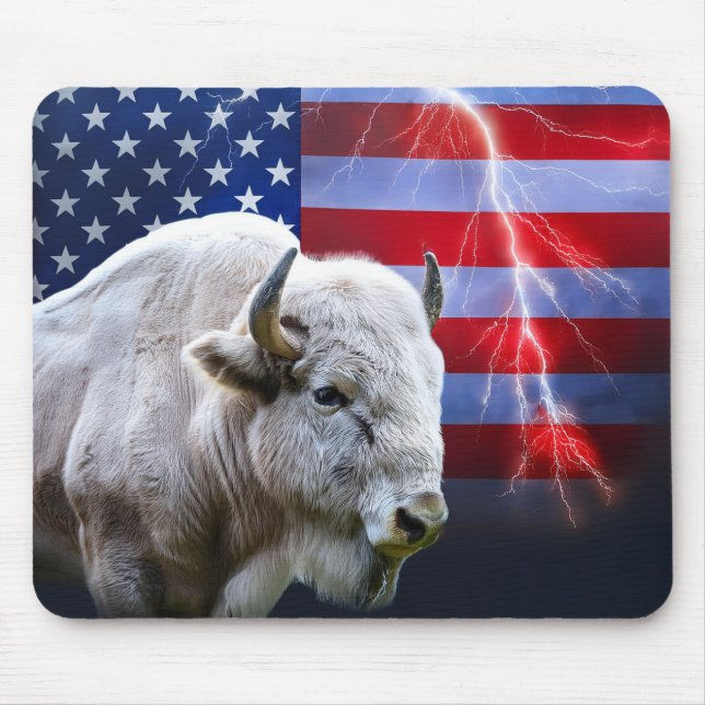 Mousepad Buffalo Branco Com Bandeira Americana E Relâmpagos (Frente)