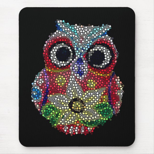 Mousepad Búho colorido estampado diamante (Frente)