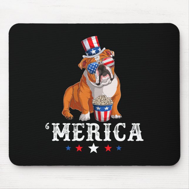 Mousepad Buldogdog Men Usa American Flag English Bulldo (Frente)