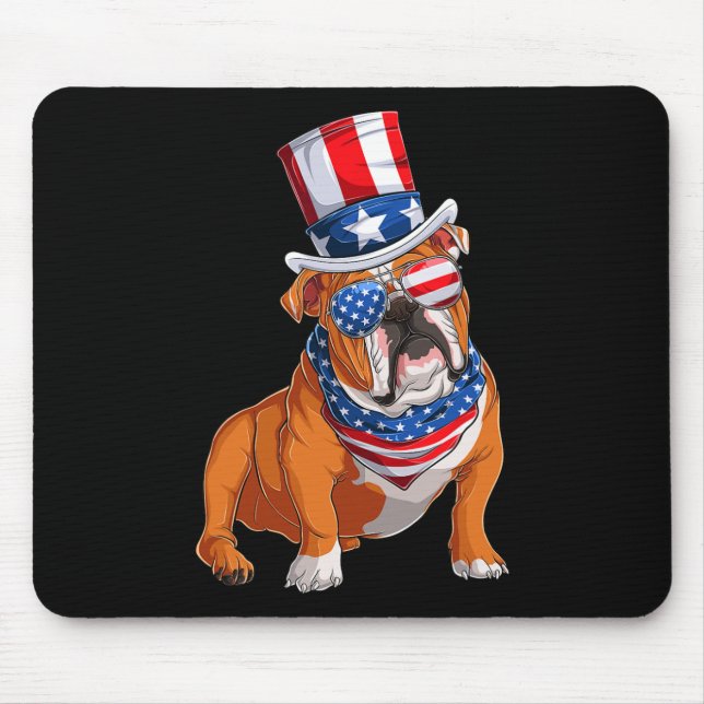 Mousepad Buldogue Dog 4 de julho Bandeira Americana (Frente)