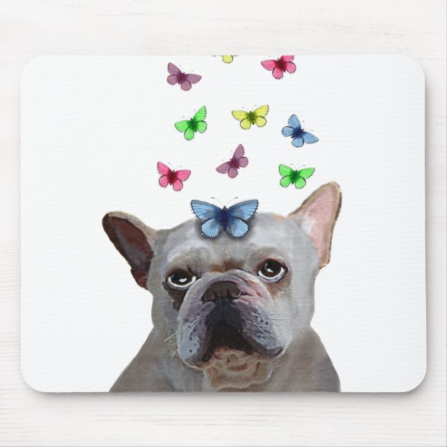 Mousepad Buldogue e Borboletas Francesas Brancas (Frente)