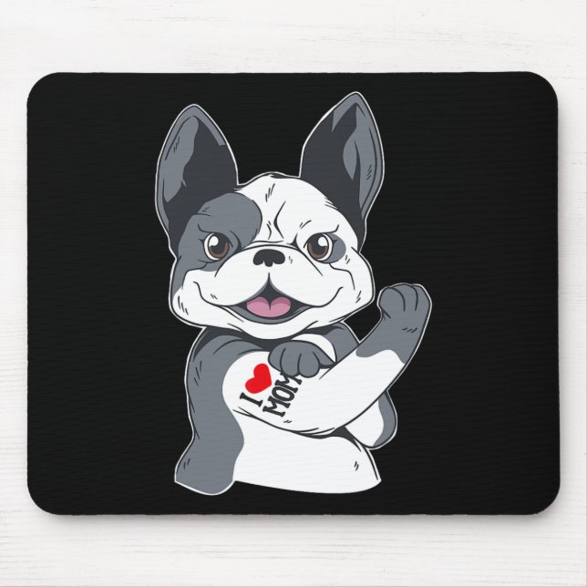 Mousepad Buldogue Engraçado Eu Amo A Mãe Tatuagem (Frente)