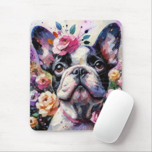 Mousepad Buldogue francês com pintura impressionista Rosa