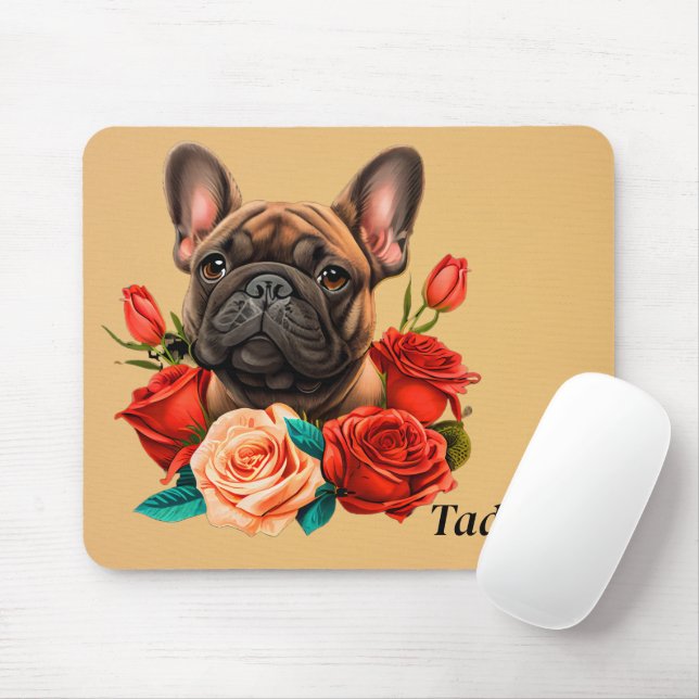 Mousepad Buldogue Francês com Rosas (Com mouse)
