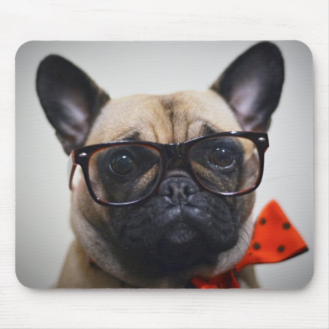 Mousepad Buldogue francês com vidros e laço (Frente)