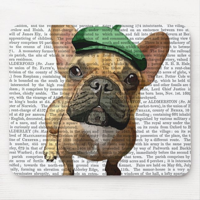 Mousepad Buldogue francês marrom com chapéu verde 2 (Frente)
