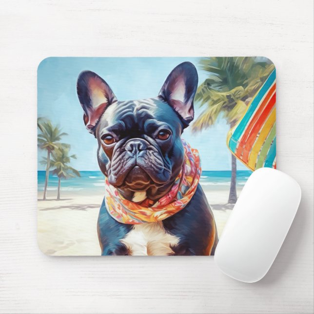 Mousepad Buldogue francês na praia, presente de verão para  (Com mouse)