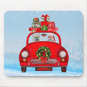 Mousepad Buldogue Francês No Carro Com Papai Noel