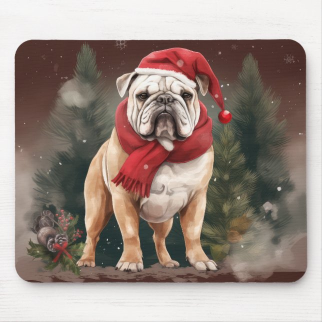 Mousepad Buldogue no Natal da Neve (Frente)