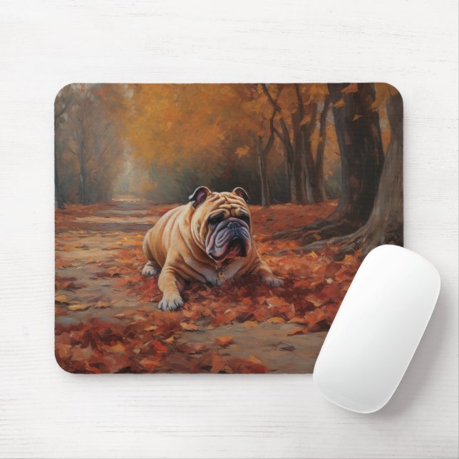 Mousepad Buldogue no outono Folhas Caindo Inspire (Com mouse)