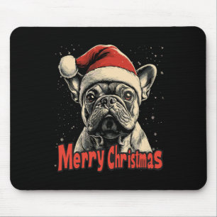 Mousepad Buldogue Santa Hat Feliz Natal Cachorro de Natal