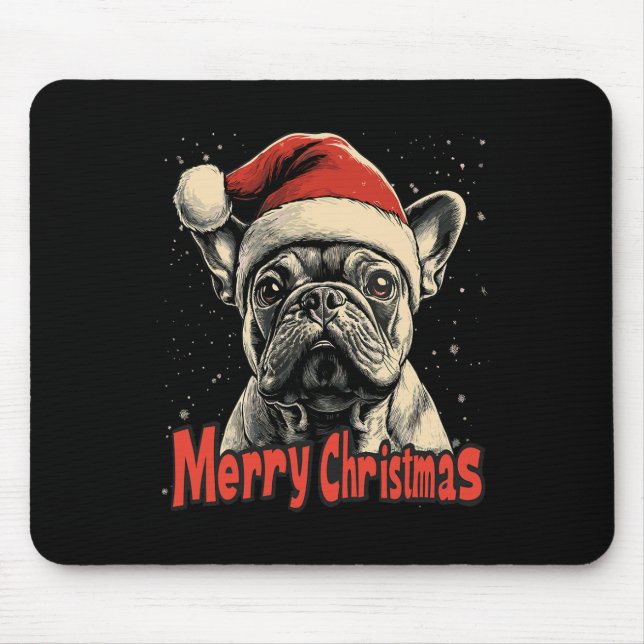 Mousepad Buldogue Santa Hat Feliz Natal Cachorro de Natal (Frente)