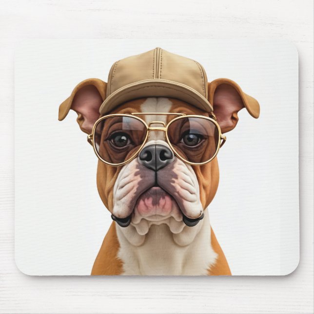 Mousepad Buldogue Vestindo Boné e óculos de sol (Frente)