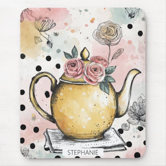 Mousepad Bule de Chá Floral Caprichoso – Aconchegante Cotta (Frente)