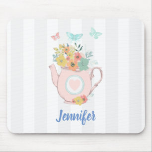 Mousepad Bule rosa com flores e borboletas