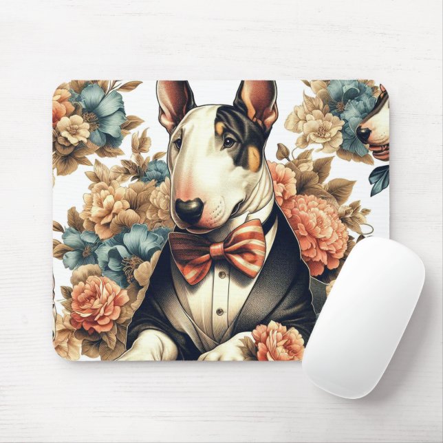 Mousepad Bull Floral Terrier, de cor branca retrô (Com mouse)