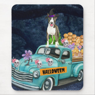 Mousepad Bull Terrier Halloween Caminhão Assustado Noite