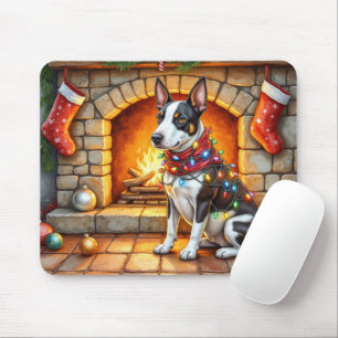 Mousepad Bull Terrier Lareira com Luzes de Natal