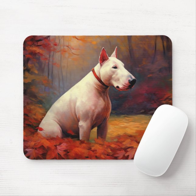 Mousepad Bull Terrier no outono deixa cair inspiração (Com mouse)