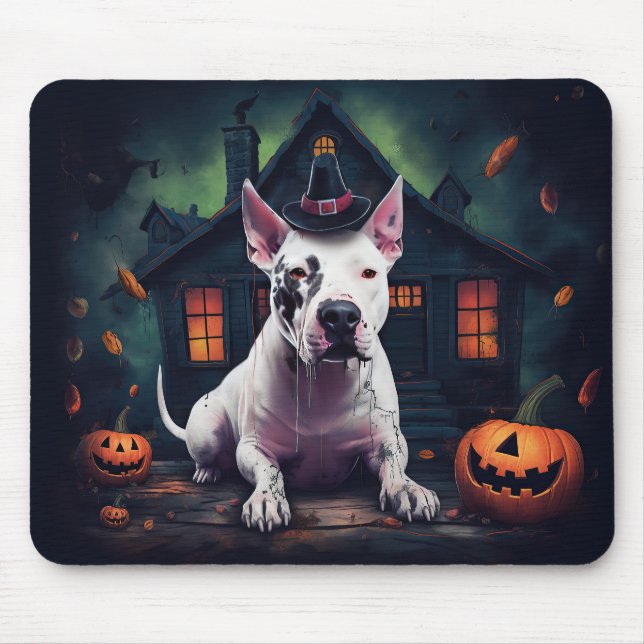 Mousepad Bull Terrier Pumpkins Halloween Scary (Frente)