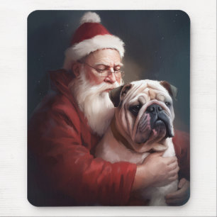 Mousepad Bulldog com Papai Noel Natal Festivo 