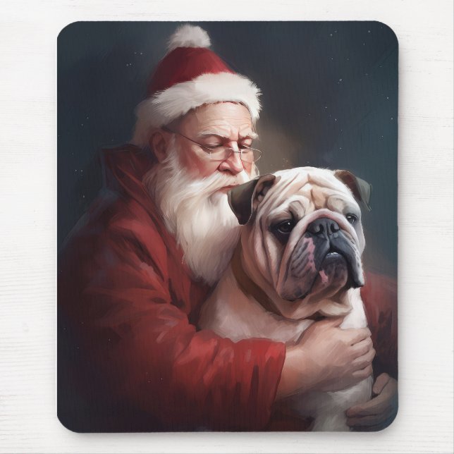 Mousepad Bulldog com Papai Noel Natal Festivo  (Frente)