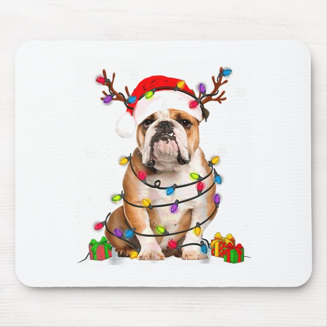 Mousepad Bulldog Dog Tree Christmas Lights Xmas Pajama  (Frente)
