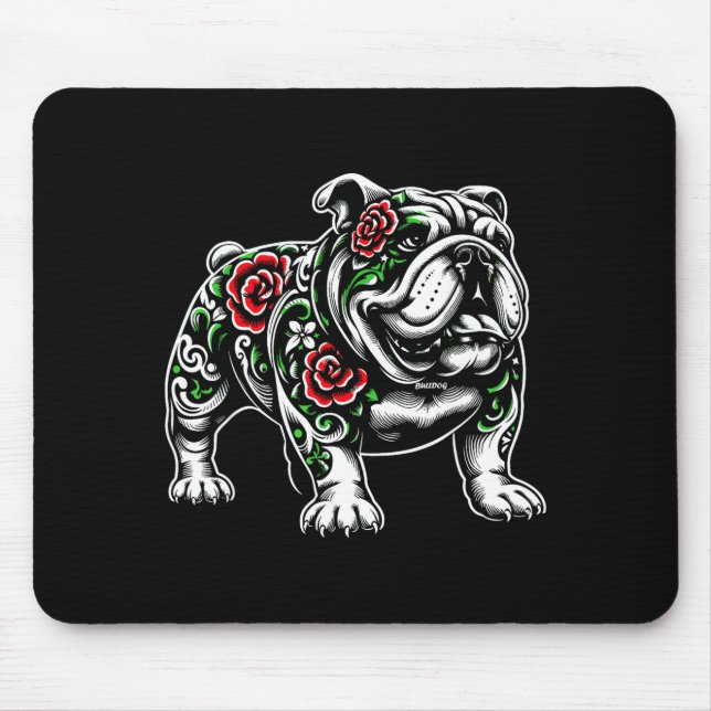 Mousepad Bulldog Floral Red Rose Mens Womens  (Frente)