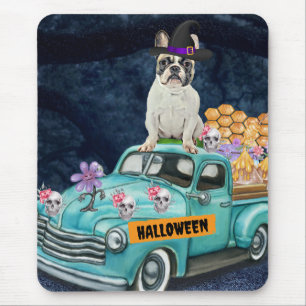 Mousepad Bulldog Francês Caminhão de Halloween Noite Assust