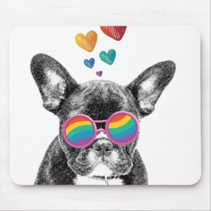 Mousepad Bulldog francês com Dia de os namorados de coração