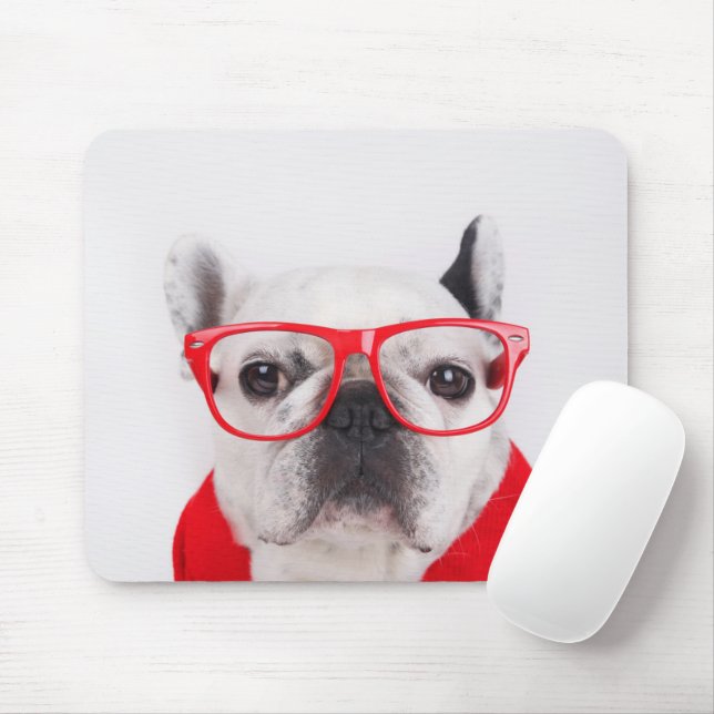 Mousepad Bulldog francês com óculos e saia (Com mouse)