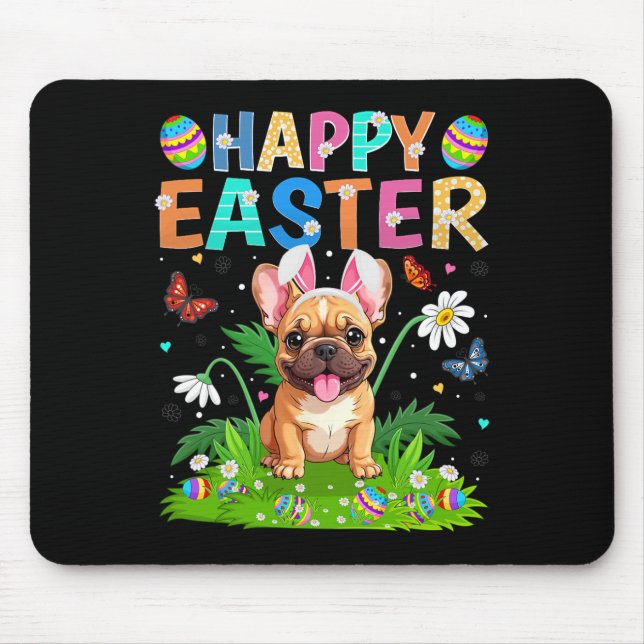 Mousepad Bulldog Francês Feliz Caça aos Ovos de Páscoa Orel (Frente)