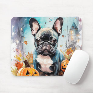 Mousepad Bulldog Francês Halloween Com Pumpkins Assustado