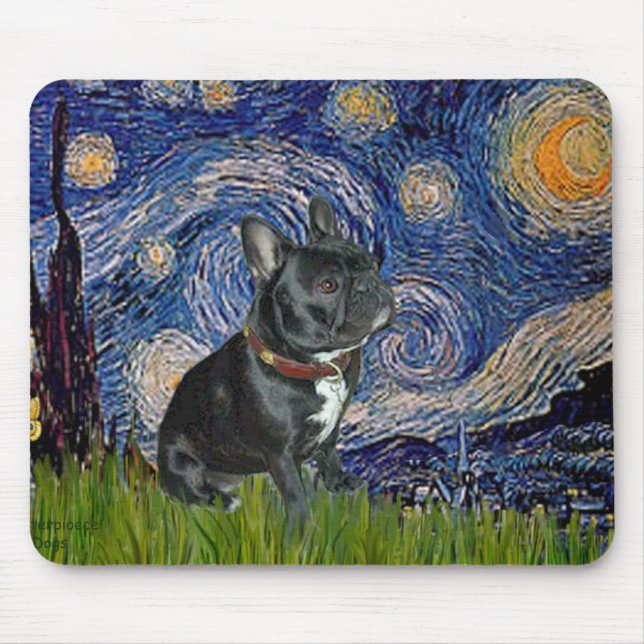 Mousepad Bulldog Francês (preto 11) - Noite Estrelada (Frente)
