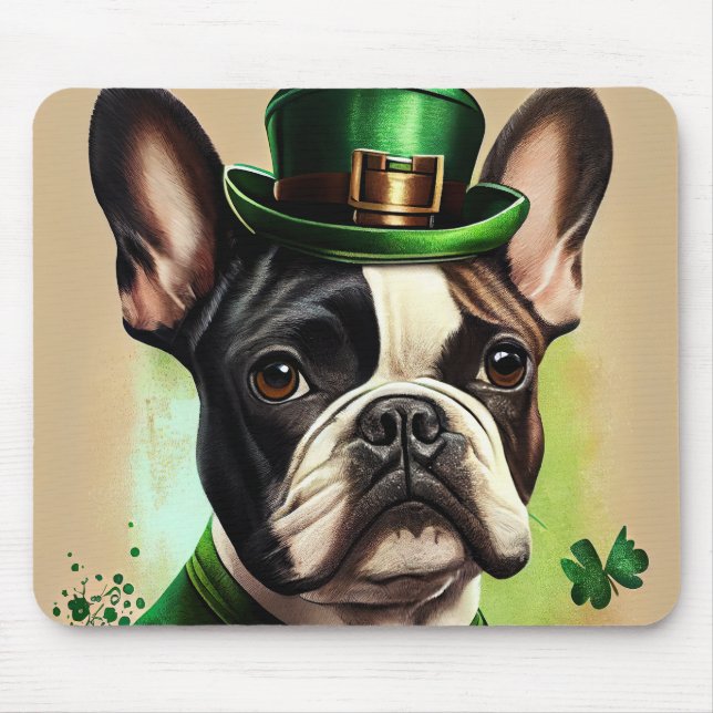 Mousepad Bulldog Francês vestido de Dia de São Patrício (Frente)