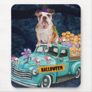 Mousepad Bulldog Inglês Caminhão de Halloween Noite Assusta