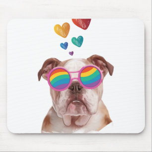 Mousepad Bulldog Inglês com Corações Dia dos Namorados 